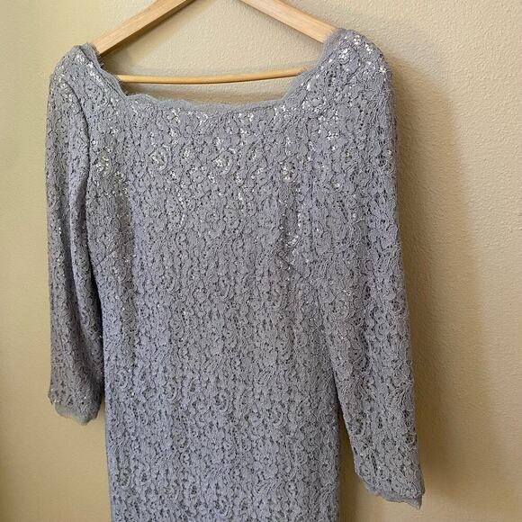 Adrianna Papell 41915770 Lace Short Dress Women's sz 8 Silver Gray Cocktail Prom - Picture 3 of 16